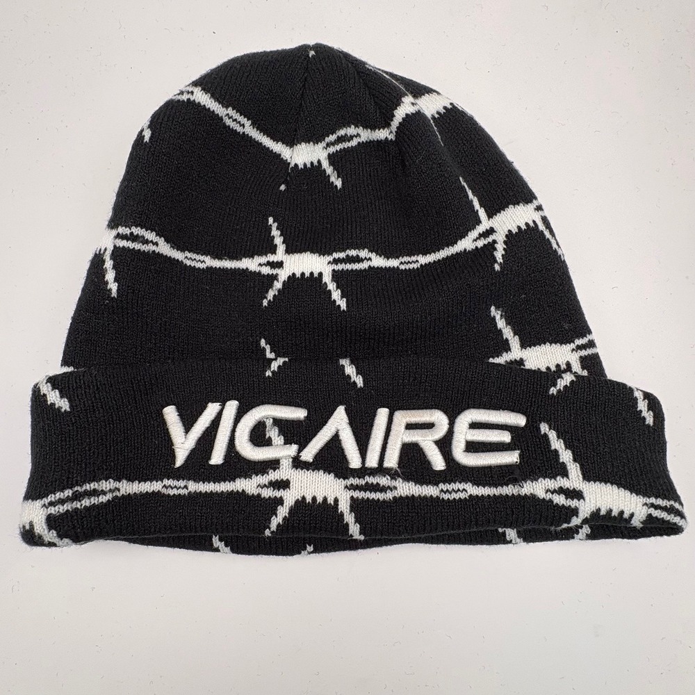 VICAIRE Restraint Designer Barbed Wire Beanie‎ Black White Knit Snow Boarding